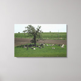 Kühe, die unter einer Baumlandschaft im mittleren Leinwanddruck
