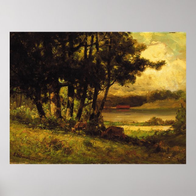 Kühe Grazing nahe Fluss - Edward Banister Poster (Vorne)