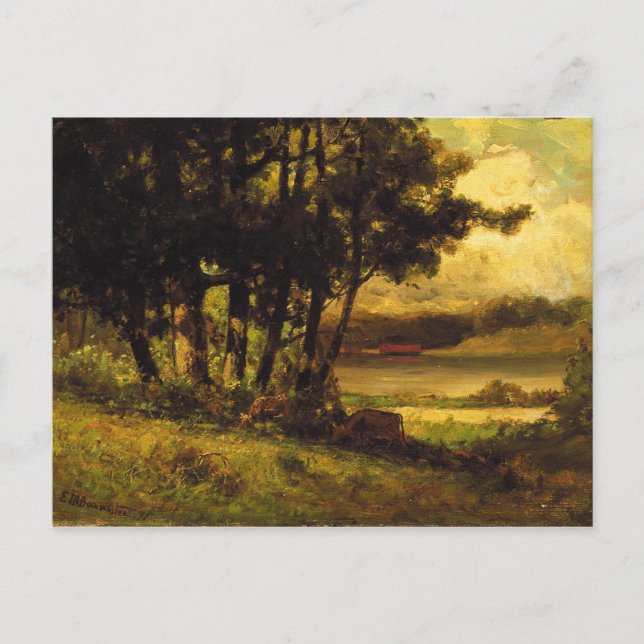 Kühe Grazing nahe Fluss - Edward Banister Postkarte (Vorderseite)