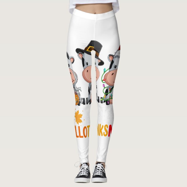 Kühe Happy Hallothanksmas Shirt, Halloween Thanksg Leggings (Vorderseite)