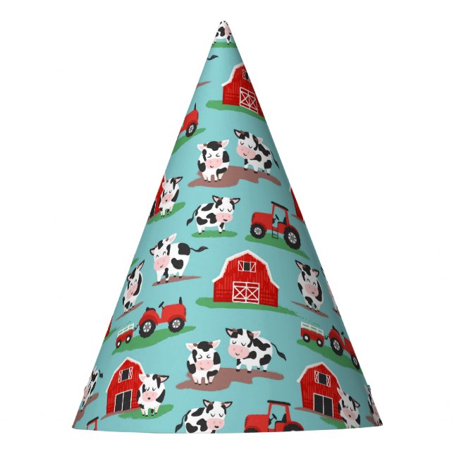 Kühe im landwirtschaftlichen Betrieb und Traktoren Partyhütchen (Vorderseite)