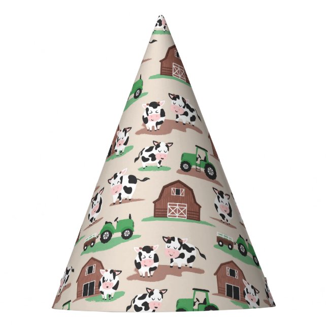Kühe im landwirtschaftlichen Betrieb und Traktoren Partyhütchen (Vorderseite)