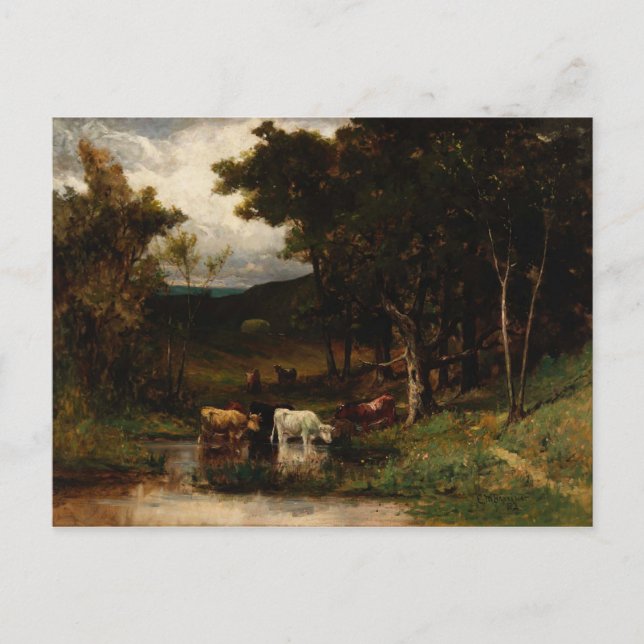 Kühe im Stream in der Nähe von Bäumen - Edward Ban Postkarte (Vorderseite)