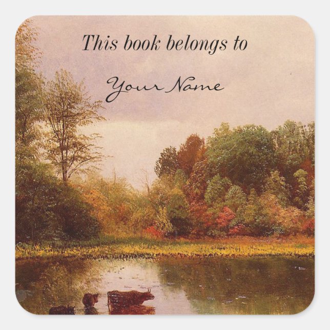 Kühe in einer Wasserlandschaft Albert Bierstadt Quadratischer Aufkleber (Vorderseite)