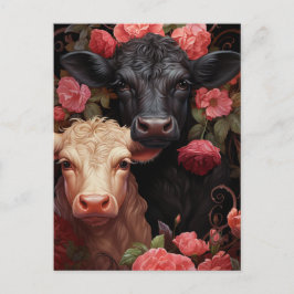 Kühe in rosa Blume Postkarte