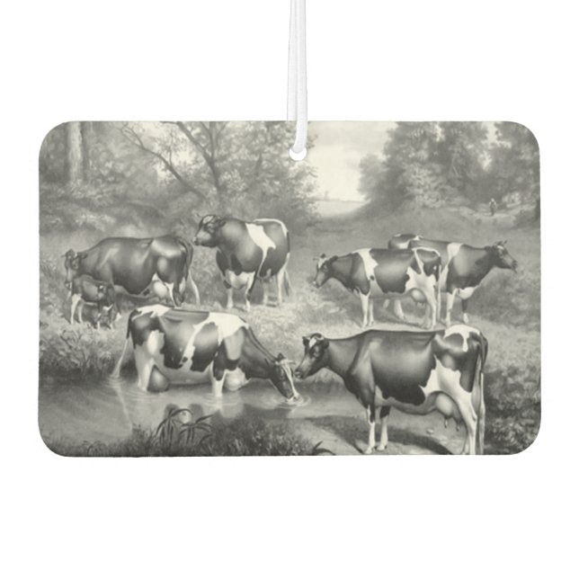 Kühe in Weidegraukunst Autolufterfrischer (Vorderseite)