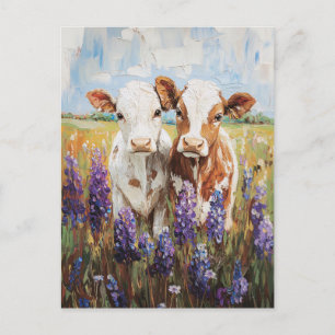 Kühe Kälber Lupine Blume Malerei Postkarte
