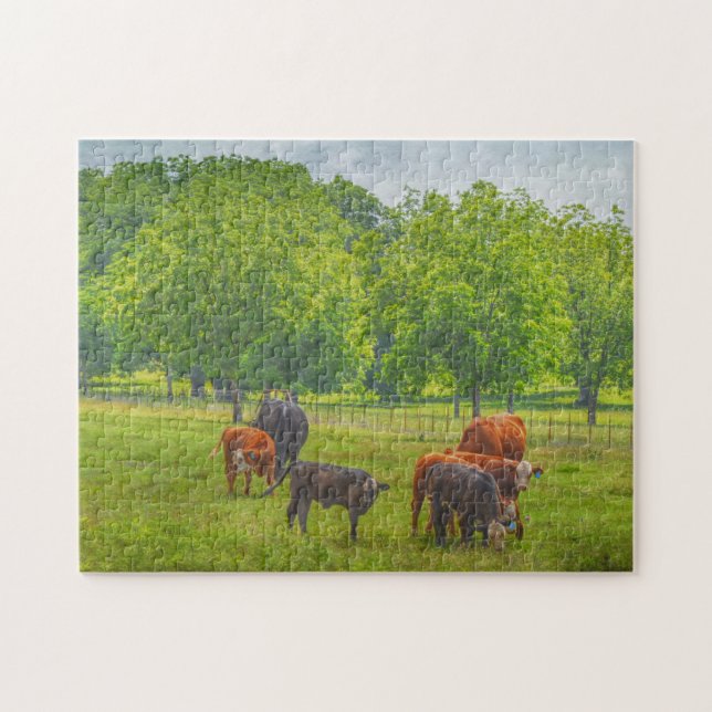 Kühe Rinder Art Texas Landschaft Puzzle (Horizontal)