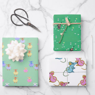 Kühe Schaflämmer Mäuse Kinder Geschenkpapier Set