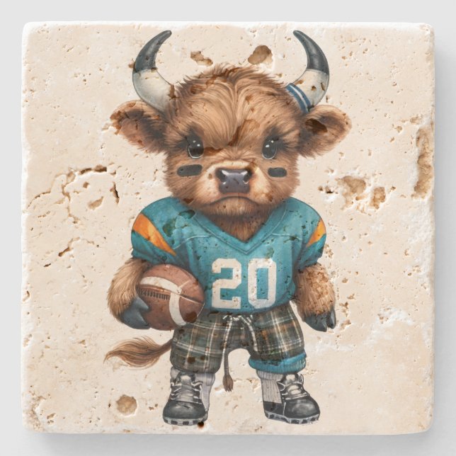 Kühe und Fußball Steinuntersetzer (Vorderseite)