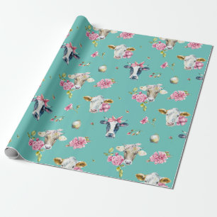 Kühe und Kleeblatt-Muster-Wrap-Papier Geschenkpapier