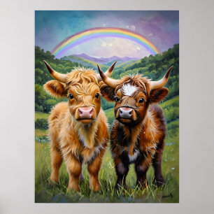 Kühe und Regenbogen Kinderzimmer Art Poster