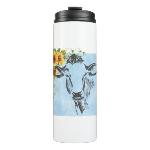 Kühe und Sonnenblumen auf einem Reisekrug Thermosbecher