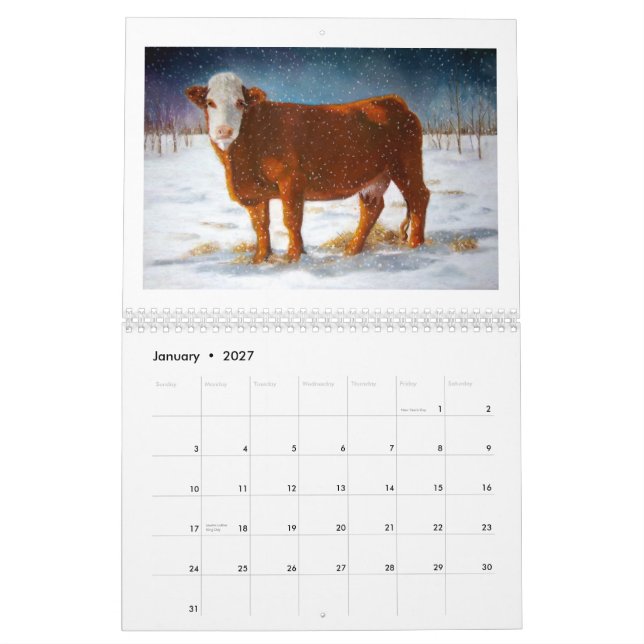 KÜHE: Ursprüngliche Kunst des verschiedenen Viehs Kalender (Jan 2027)