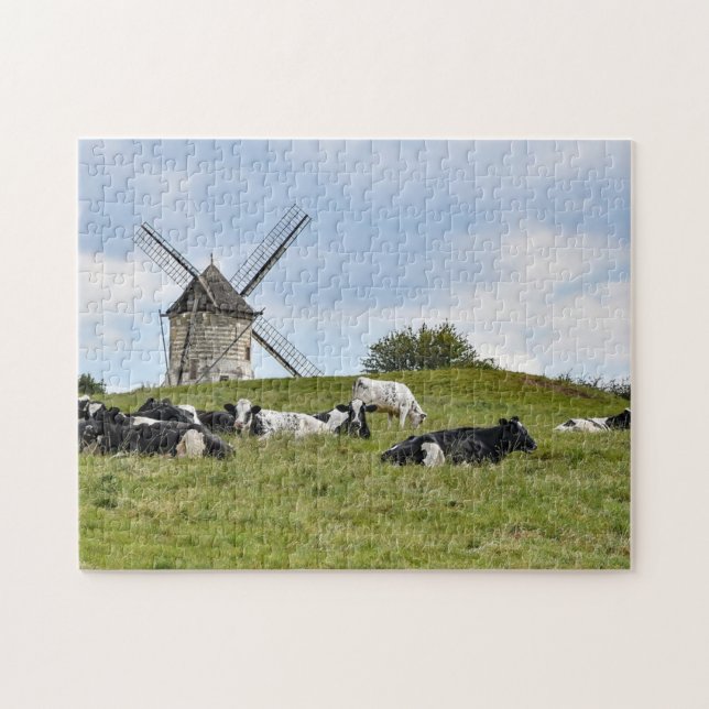 Kühe Viehmühle Windmühle Weide Jigsaw Puzzle (Horizontal)