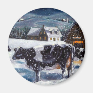 KÜHE: WEIHNACHTEN: SCHNEE: KUNST: HOLTEIN MAGNET