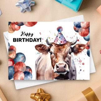 Kuhfarm Animal Watercolor Portrait Happy Birthday Karte