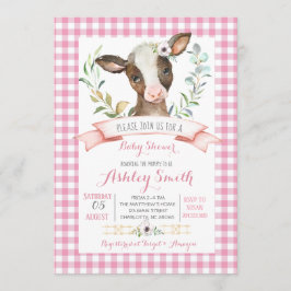 Kuhfarm Babydusche Einladung Rosa Mädchen