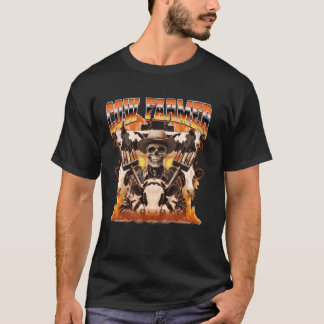 Kuhfarm Landwirtschaft Bauer Flammen Skelett 90er T-Shirt