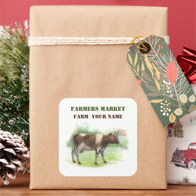 Kuhfarm Quadratischer Aufkleber (Feiertag)