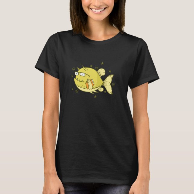 Kuhfisch als Nerd mit Buch Aquarium T-Shirt (Vorderseite)
