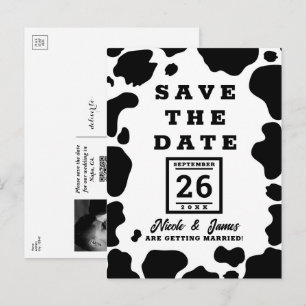 Kuhflecken Druck Schwarz & Weiß Save the Date Ankündigungspostkarte