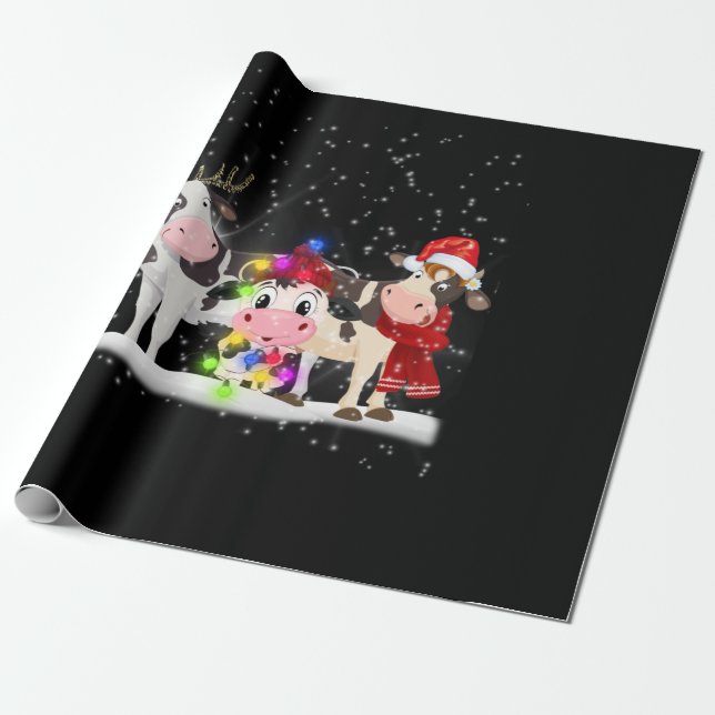Kuhgeschenk | Funny Christmas Cow Family Snow Geschenkpapier (Ungerollt)