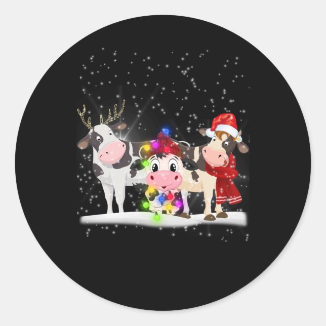 Kuhgeschenk | Funny Christmas Cow Family Snow Runder Aufkleber (Vorderseite)