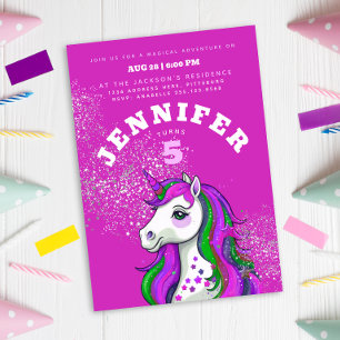 Kühl Bunt Farbige Rosa Lila Einhorn Glitter Einladung