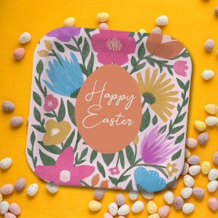 kühl farbenfroh Florals Stilvolles Ostern Orange Pappteller