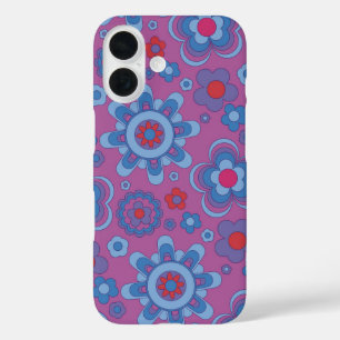 Kühl getönte Retro-Flower-Power iPhone 16 Hülle