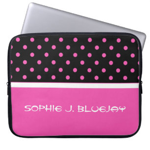 Kühl rosa und schwarz, Punkte. Fügen Sie Ihren Nam Laptopschutzhülle