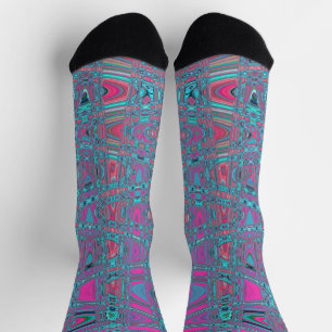 Kühle abstrakte blaue und magenta Retro-Zickzack-W Socken