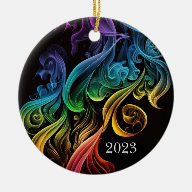 Kühle Abstrakte Rainbow-Smoke Elegant Keramik Ornament (Vorne)