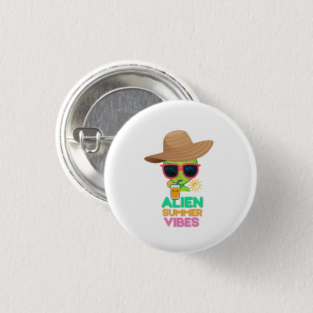 Kühle Alien-Sommerferien-Vibes Button (Vorne & Hinten)