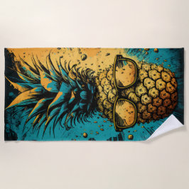 Kühle Ananas mit Sonnenbrille – Sommer Pop Art Strandtuch