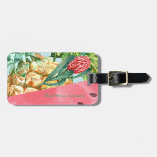 Kühle Ananas Wassermelone Hibiskus Palmblätter Gepäckanhänger