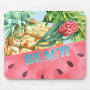 Kühle Ananas Wassermelone Hibiskus Palmblätter Mousepad