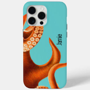Kühle Aqua und Orangen-Oktopus iPhone 15 Pro Max Hülle
