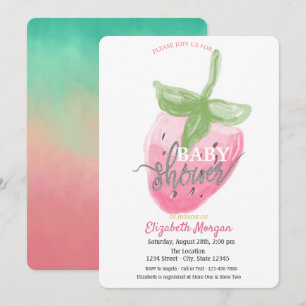 Kühle Aquarell-Erdbeeren-Baby-Party Einladung