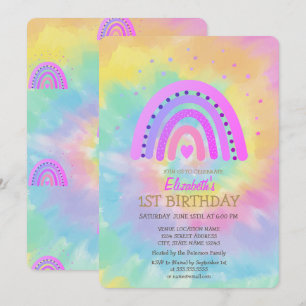 Kühle Aquarell-Regenbogen-Tie-Dye-Geburtstag Einladung