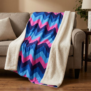Kühle Blau Rosa Chevron Große Sherpa-Decke Sherpadecke