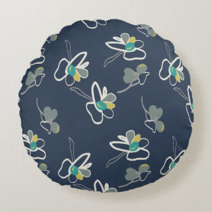 Kühle Blaue Frühlingsblumenmuster Rundes Kissen
