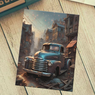Kühle blaue klassische Pickup-Truck-Vintage-Fantas Postkarte