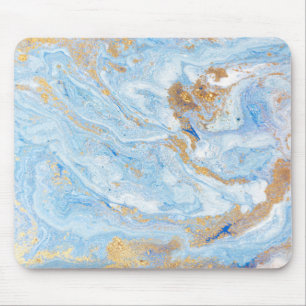 Kühle Blaue Marmor Gold Glitter Mousepad
