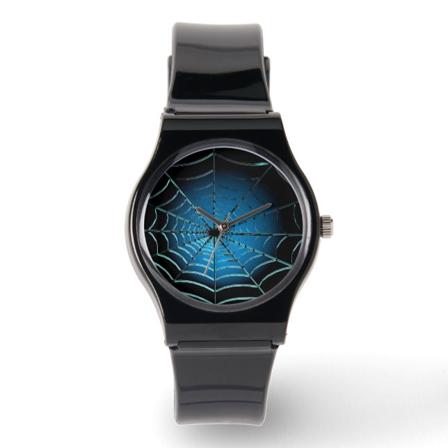 Kühle Blaue Spinnennetz Armbanduhr (Vorderseite)