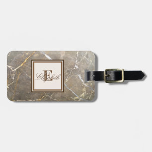 Kühle Braunmarmor-Textur, monogramm-personalisiert Gepäckanhänger