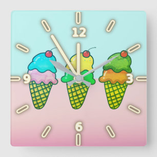 Kühle bunte Eistüten Quadratische Wanduhr