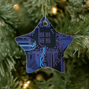Kühle Computer-Schaltplatine Blau Keramik Ornament
