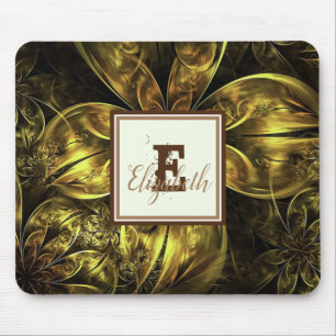 Kühle elegante goldene Blumen, Monogramm Mousepad